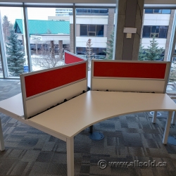 Red and White 3 Pod Workstations w/ Pin Board Panels